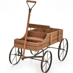 Blumenständer Holzwagen Pflanzwagen Blumenwagen mit Rädern aus Metall 62 x 34 x 60 cm Grau/Rot/Braun/Grün/Blau