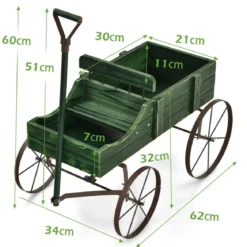 Blumenständer Holzwagen Pflanzwagen Blumenwagen mit Rädern aus Metall 62 x 34 x 60 cm Grau/Rot/Braun/Grün/Blau