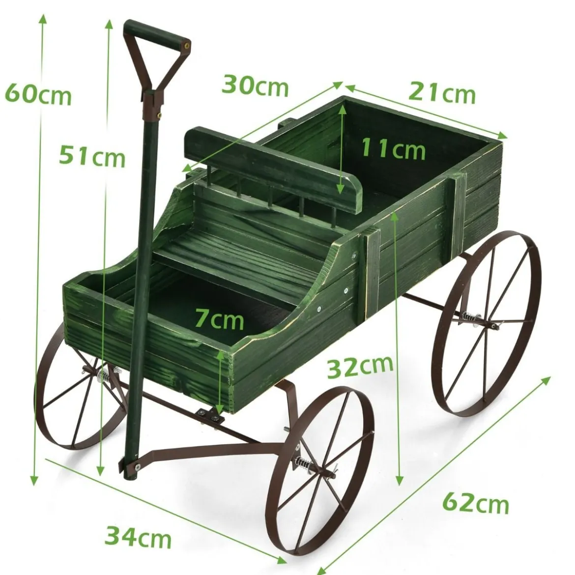 Blumenständer Holzwagen Pflanzwagen Blumenwagen mit Rädern aus Metall 62 x 34 x 60 cm Grau/Rot/Braun/Grün/Blau