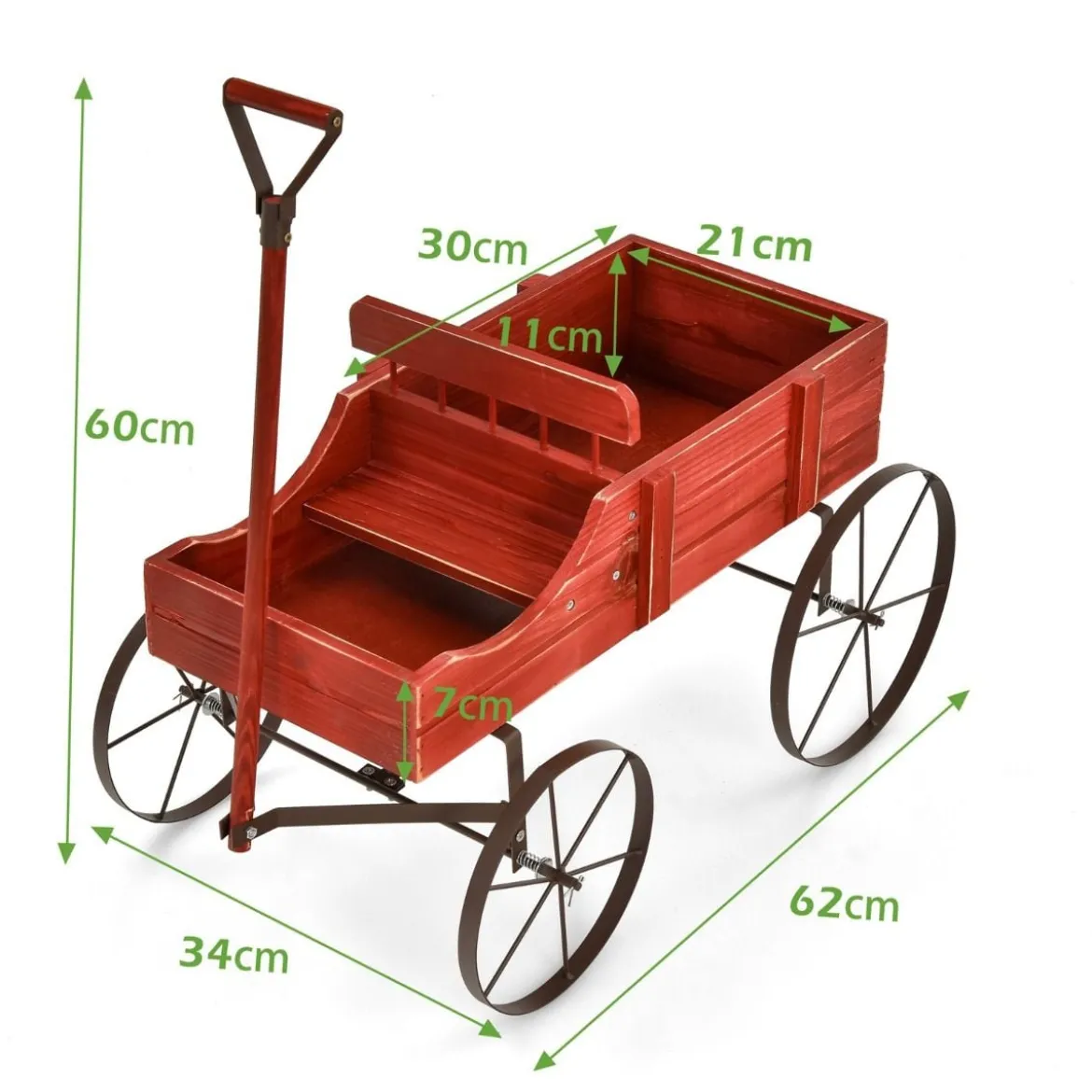 Blumenständer Holzwagen Pflanzwagen Blumenwagen mit Rädern aus Metall 62 x 34 x 60 cm Grau/Rot/Braun/Grün/Blau