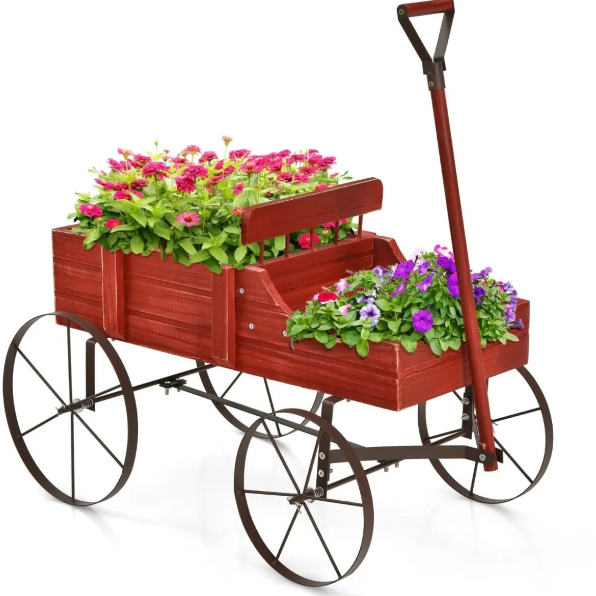 Blumenständer Holzwagen Pflanzwagen Blumenwagen mit Rädern aus Metall 62 x 34 x 60 cm Grau/Rot/Braun/Grün/Blau