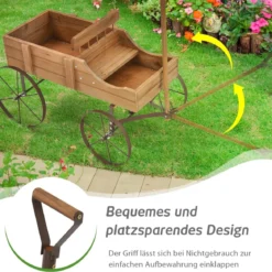 Blumenständer Holzwagen Pflanzwagen Blumenwagen mit Rädern aus Metall 62 x 34 x 60 cm Grau/Rot/Braun/Grün/Blau