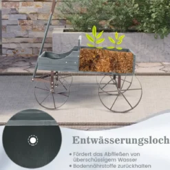Blumenständer Holzwagen Pflanzwagen Blumenwagen mit Rädern aus Metall 62 x 34 x 60 cm Grau/Rot/Braun/Grün/Blau