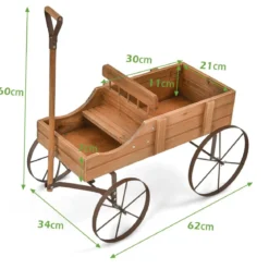 Blumenständer Holzwagen Pflanzwagen Blumenwagen mit Rädern aus Metall 62 x 34 x 60 cm Grau/Rot/Braun/Grün/Blau