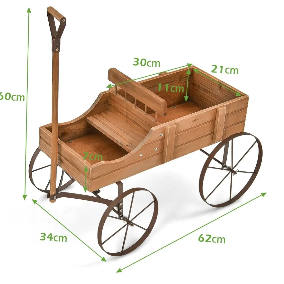 Blumenständer Holzwagen Pflanzwagen Blumenwagen mit Rädern aus Metall 62 x 34 x 60 cm Grau/Rot/Braun/Grün/Blau
