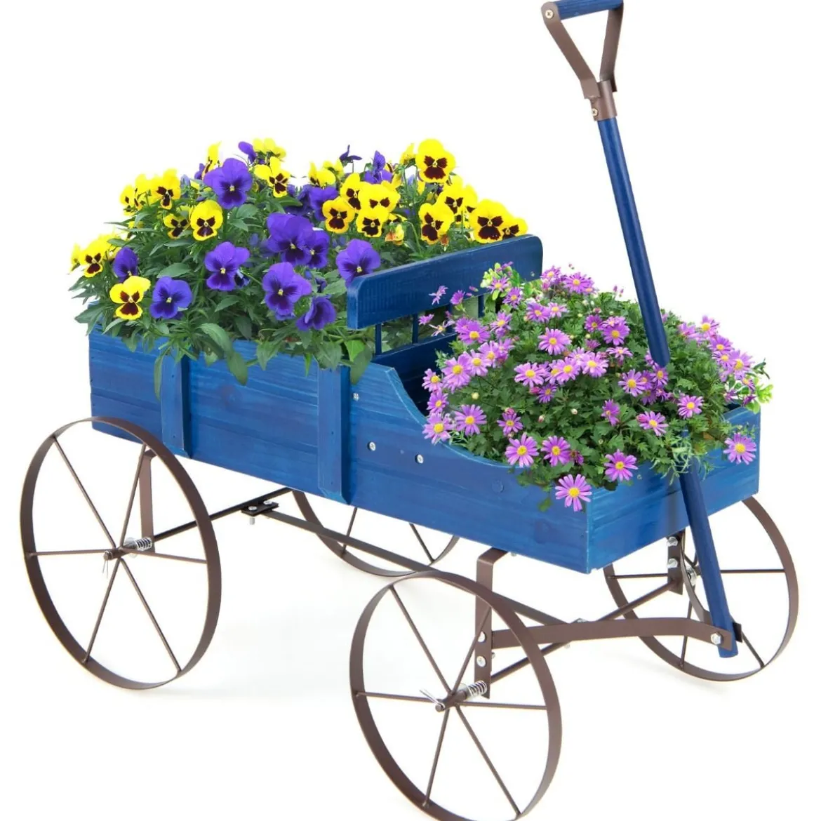 Blumenständer Holzwagen Pflanzwagen Blumenwagen mit Rädern aus Metall 62 x 34 x 60 cm Grau/Rot/Braun/Grün/Blau