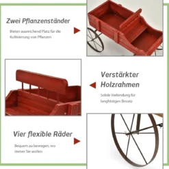 Blumenständer Holzwagen Pflanzwagen Blumenwagen mit Rädern aus Metall 62 x 34 x 60 cm Grau/Rot/Braun/Grün/Blau