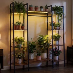 Blumenständer mit Wachstumslicht aus Holz & Metall 10 Ebenen Pflanzenständer Pflanzenregal