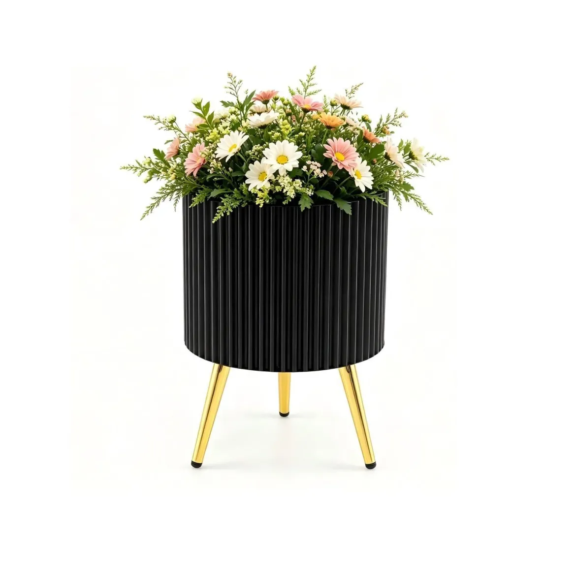 Blumentopf aus Metall Pflanzkübel mit 3 Standbeinen & Drainagelöchern Runder Übertopf 35 x 35 x 53,5 cm