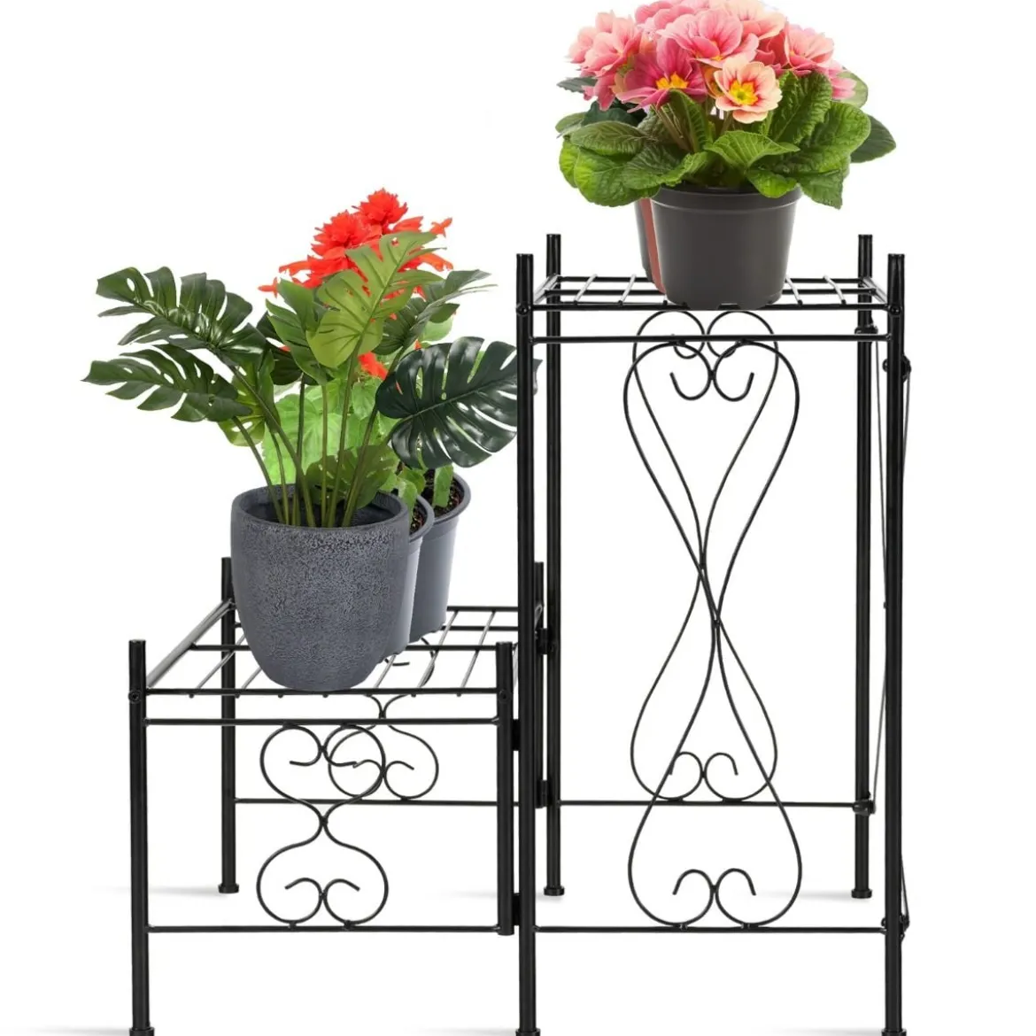 Blumentopfhalter 2-Stöckiger Metall-Pflanzenständer 60 x 60 x 60,5 cm Schwarz