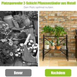 Blumentopfhalter 2-Stöckiger Metall-Pflanzenständer 60 x 60 x 60,5 cm Schwarz