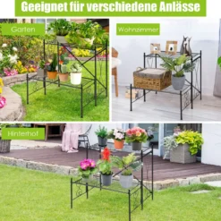 Blumentopfhalter 2-Stöckiger Metall-Pflanzenständer 60 x 60 x 60,5 cm Schwarz