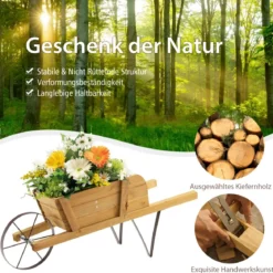 Blumenwagen Blumenschubkarre für den Innen- und Außenbereich 69,5 x 26 x 29,5 cm Walnuss
