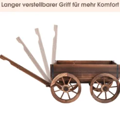 Blumenwagen Holz Pflanzwagen mit 4 Rädern Blumenkarre 120 x 43x 53,5 cm Braun