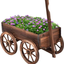 Blumenwagen Holz Pflanzwagen mit 4 Rädern Blumenkarre 120 x 43x 53,5 cm Braun