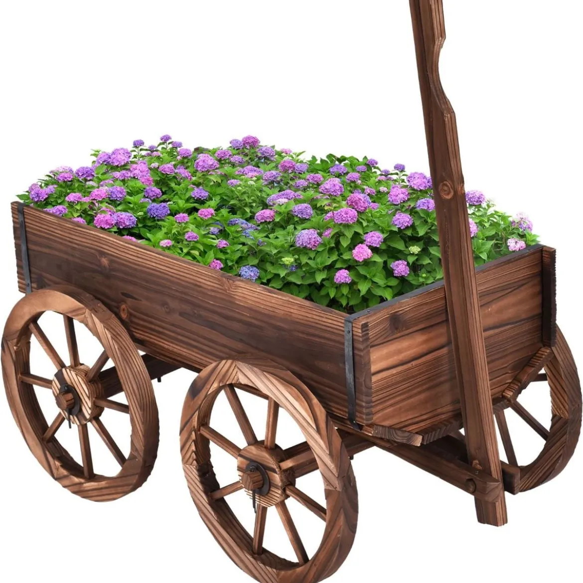 Blumenwagen Holz Pflanzwagen mit 4 Rädern Blumenkarre 120 x 43x 53,5 cm Braun