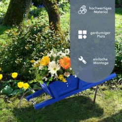 Blumenwagen mit 9 Magnetischen Zubehörteilen & 1 Eisenrad & 2 Griffen Pflanzwagen Blumenkarre Blau