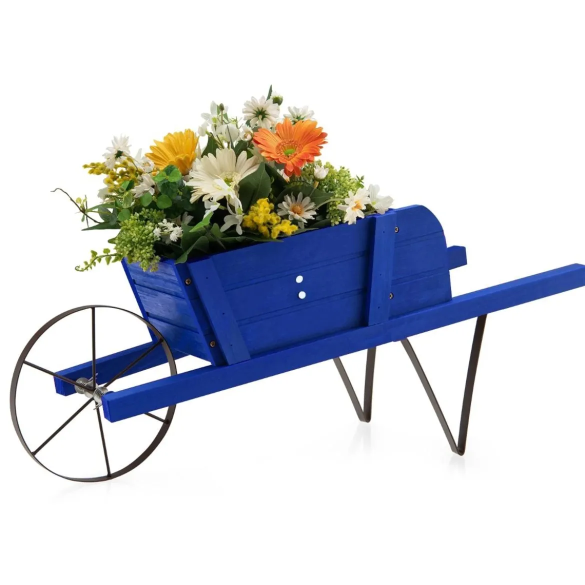 Blumenwagen mit 9 Magnetischen Zubehörteilen & 1 Eisenrad & 2 Griffen Pflanzwagen Blumenkarre Blau
