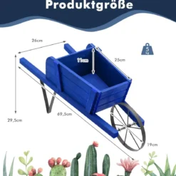 Blumenwagen mit 9 Magnetischen Zubehörteilen & 1 Eisenrad & 2 Griffen Pflanzwagen Blumenkarre Blau
