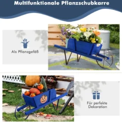 Blumenwagen mit 9 Magnetischen Zubehörteilen & 1 Eisenrad & 2 Griffen Pflanzwagen Blumenkarre Blau