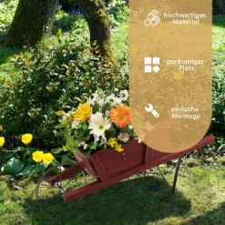 Blumenwagen mit 9 Magnetischen Zubehörteilen & 1 Eisenrad & 2 Griffen Pflanzwagen Blumenkarre Rot