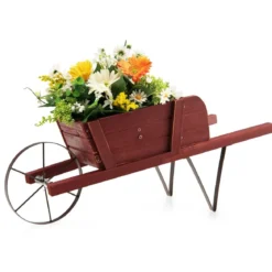 Blumenwagen mit 9 Magnetischen Zubehörteilen & 1 Eisenrad & 2 Griffen Pflanzwagen Blumenkarre Rot