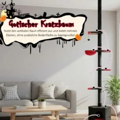 Boden bis Decken Katzenbaum 245-300 cm verstellbar 5-stöckiger Kratzbaum mit Katzenhöhle Schwarz