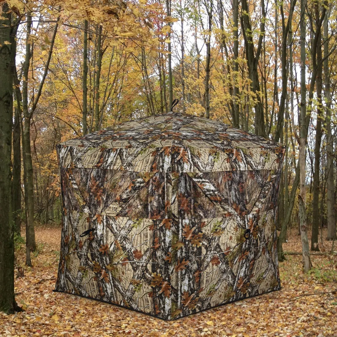 Boden-Blind Tragbares Jagdzelt für 4 Personen mit Geräuschfreien Fenstern Popup-Tarnzelt