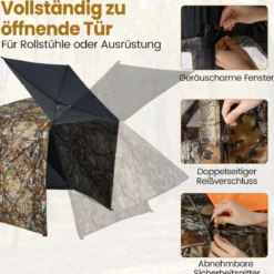 Boden-Blind Tragbares Jagdzelt für 4 Personen mit Geräuschfreien Fenstern Popup-Tarnzelt