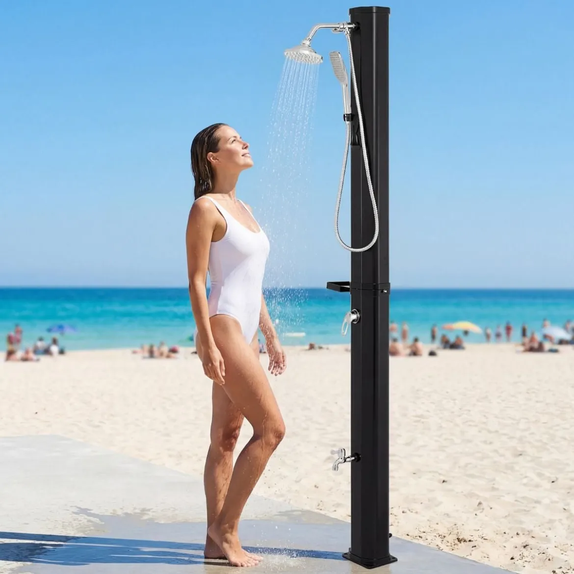 Bodenelement für Solardusche WPC + 35L Solardusche mit Handbrause inkl. Abdeckung Set