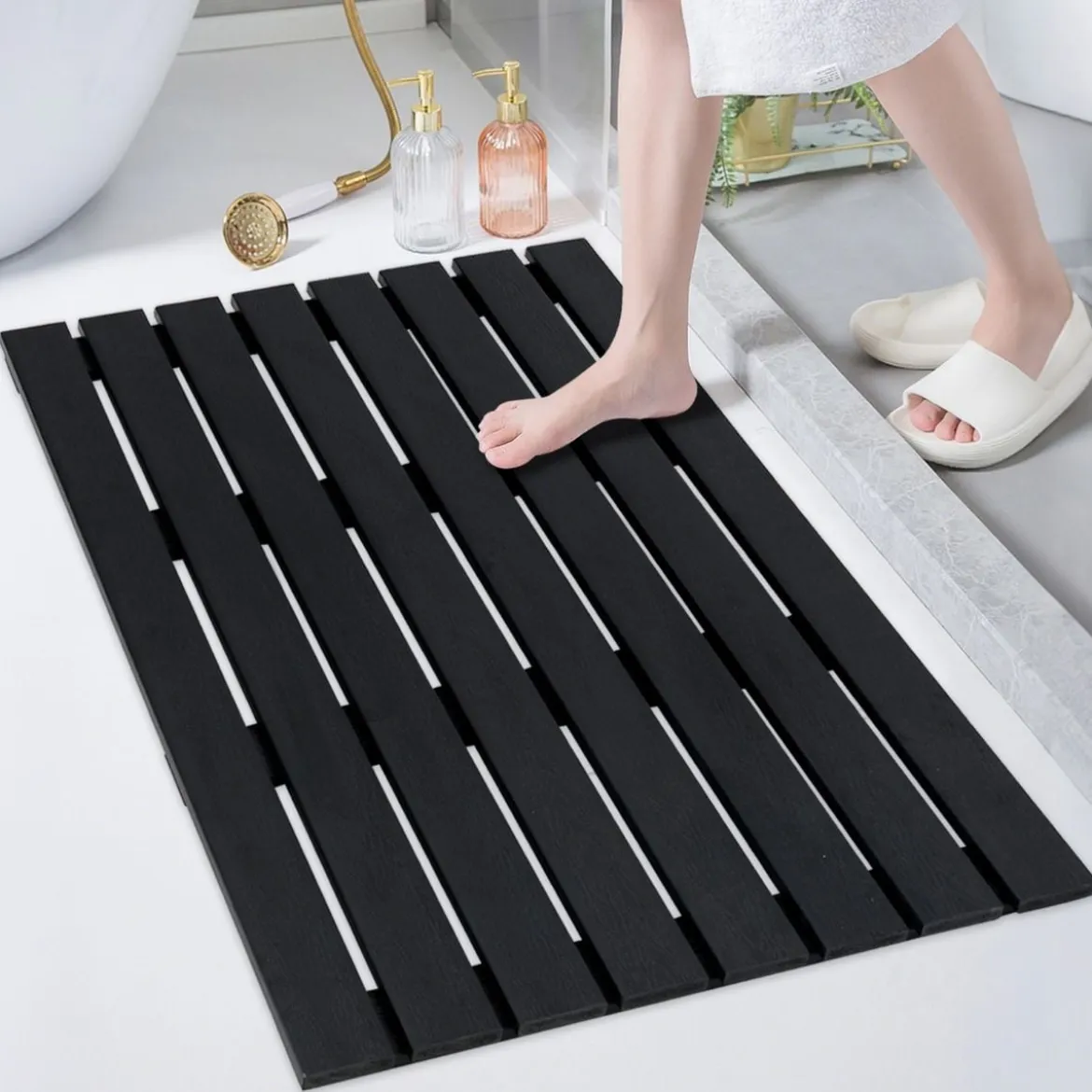 Bodenelement für Solardusche WPC Bodenplatte für Gartendusche 100 x 60 x 2,5 cm Schwarz