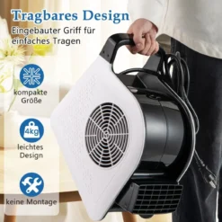Bodengebläse 130W 3 Geschwindigkeiten & 185° schwenkbarem Kopf Blasmaschine zum Trocknen und Ventilieren