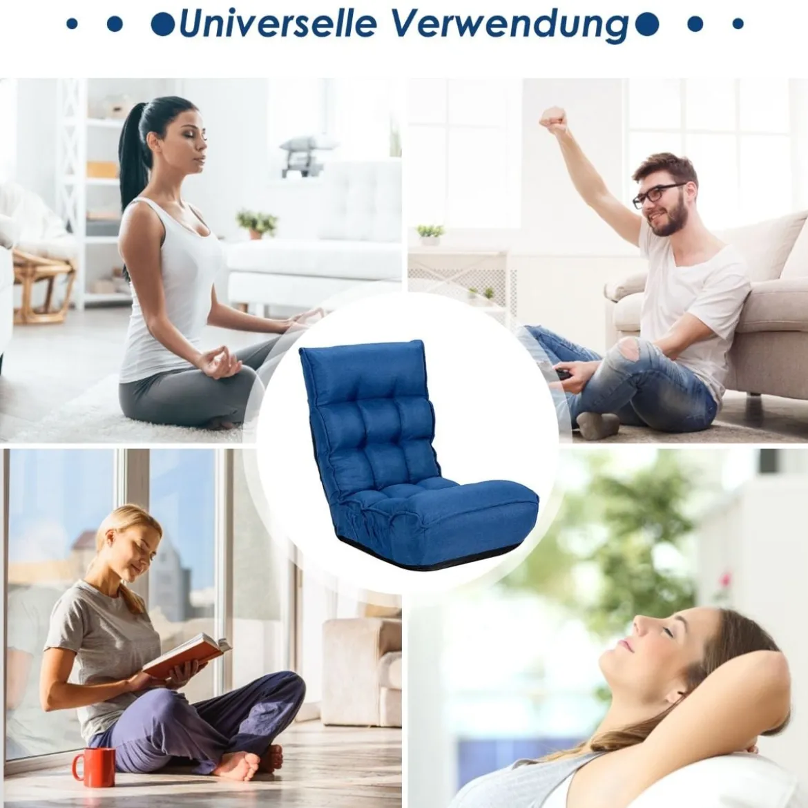 Boden-Klappstuhl 4-Fach Verstellbares Gaming-Bodensofa mitRückenlehne Blau