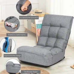Boden-Klappstuhl 4-Fach Verstellbares Gaming-Bodensofa mitRückenlehne Grau