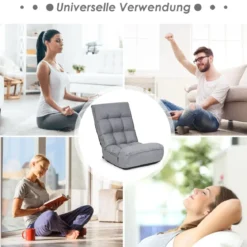 Boden-Klappstuhl 4-Fach Verstellbares Gaming-Bodensofa mitRückenlehne Grau