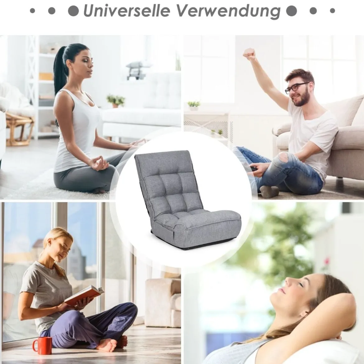 Boden-Klappstuhl 4-Fach Verstellbares Gaming-Bodensofa mitRückenlehne Grau