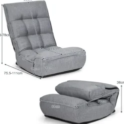 Boden-Klappstuhl 4-Fach Verstellbares Gaming-Bodensofa mitRückenlehne Grau