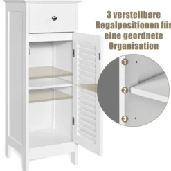 Bodenschrank Badezimmerschrank mit Schublade und Lamellentür 32 x 30 x 88 cm Weiß