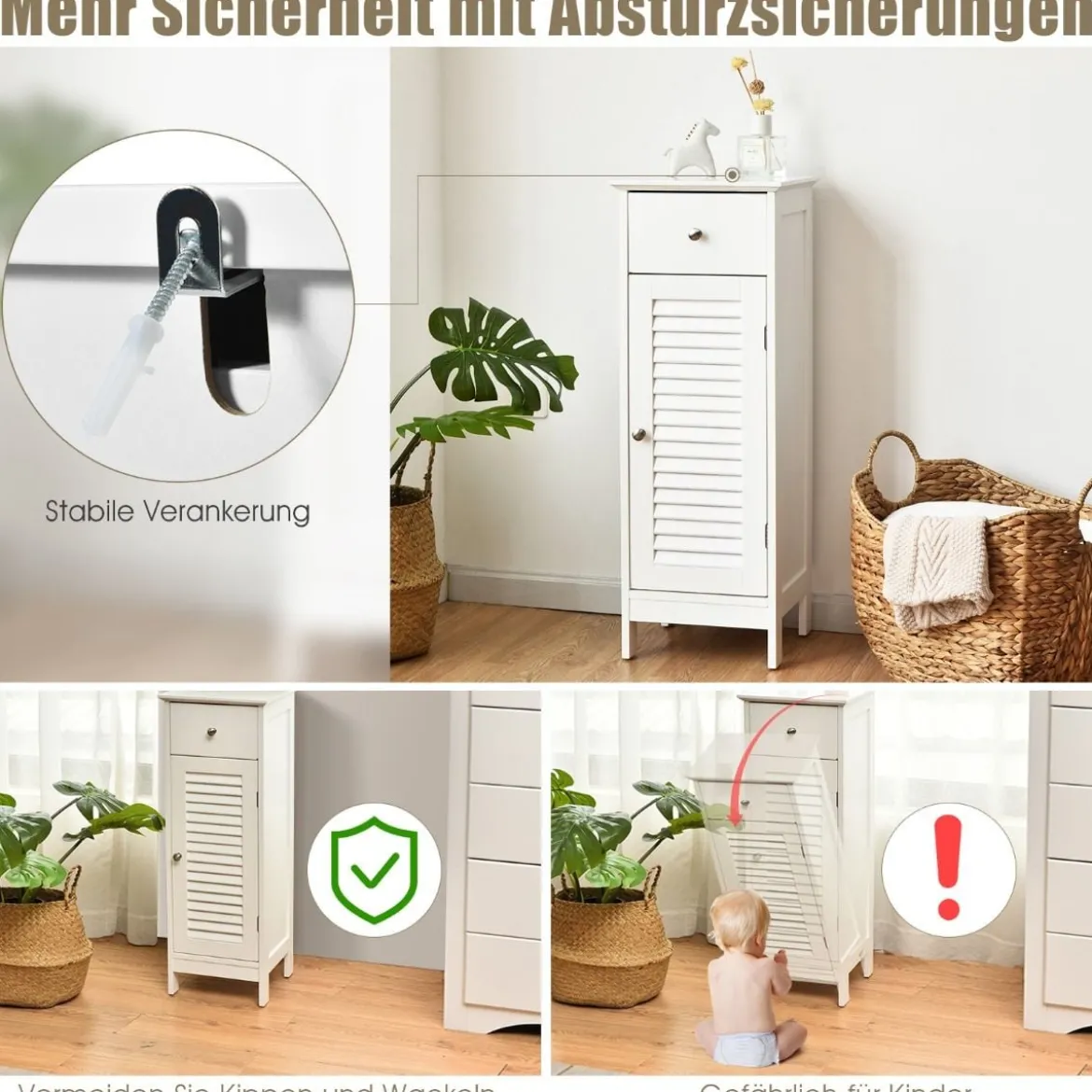 Bodenschrank Badezimmerschrank mit Schublade und Lamellentür 32 x 30 x 88 cm Weiß