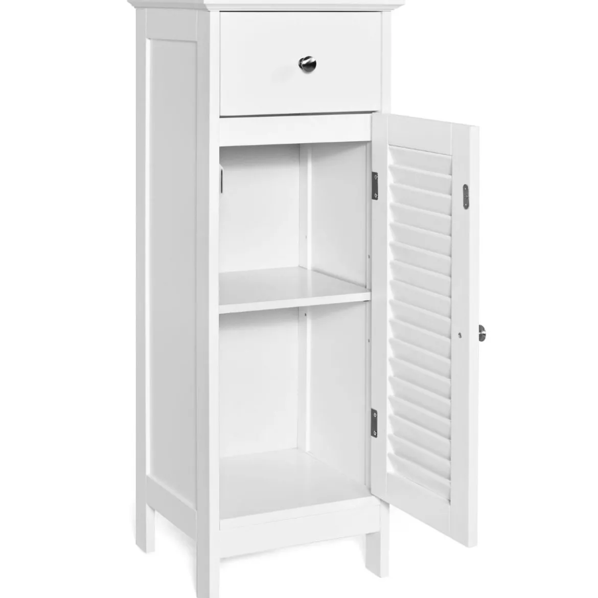 Bodenschrank Badezimmerschrank mit Schublade und Lamellentür 32 x 30 x 88 cm Weiß