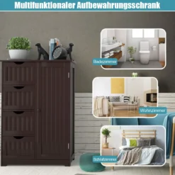Bodenschrank für Badezimmer mit 4 Schubladen & 1 verstellbaren Regal Platzsparender Mehrzweckschrank Braun