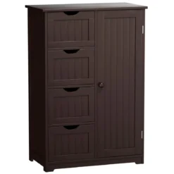Bodenschrank für Badezimmer mit 4 Schubladen & 1 verstellbaren Regal Platzsparender Mehrzweckschrank Braun