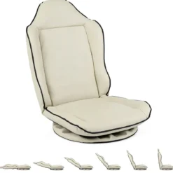 Bodensessel 360° Drehbar Klappbarer Bodenstuhl mit Verstellbarer Rückenlehne 59 x 56 x 77 cm Beige