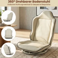 Bodensessel 360° Drehbar Klappbarer Bodenstuhl mit Verstellbarer Rückenlehne 59 x 56 x 77 cm Beige