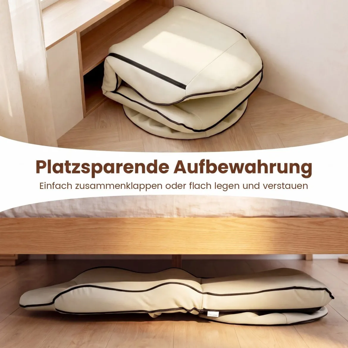 Bodensessel 360° Drehbar Klappbarer Bodenstuhl mit Verstellbarer Rückenlehne 59 x 56 x 77 cm Beige