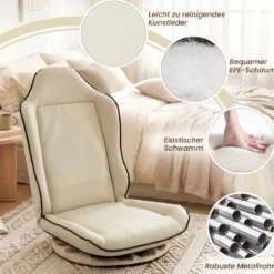 Bodensessel 360° Drehbar Klappbarer Bodenstuhl mit Verstellbarer Rückenlehne 59 x 56 x 77 cm Beige