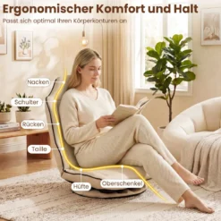 Bodensessel 360° Drehbar Klappbarer Bodenstuhl mit Verstellbarer Rückenlehne 59 x 56 x 77 cm Beige