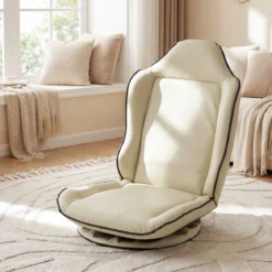 Bodensessel 360° Drehbar Klappbarer Bodenstuhl mit Verstellbarer Rückenlehne 59 x 56 x 77 cm Beige