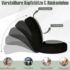 Bodensessel faules Sofasessel mit verstellbarer Kopf- & Rückenlehne schwammgepolsterte Sitzkissen Grau