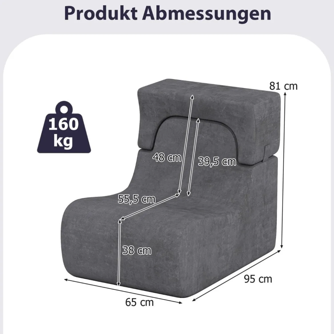 Bodensessel für Erwachsene Lazy Sofa mit abnehmbarem Kopfstütze waschbarer Eisveloursbezug Grau